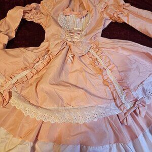 GORGEOUS FRILLY PINK AND CREAM ROYAL PRINCESS DRESS WITH LOVELY LAYERS Corset st